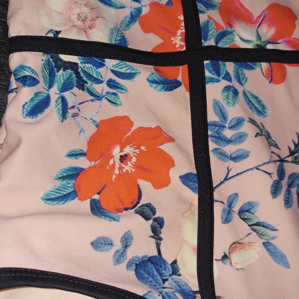 LA HEARTS | One Piece Swimsuit Blush Pink V Neck Pinup Floral Corset XL - Picture 2 of 8